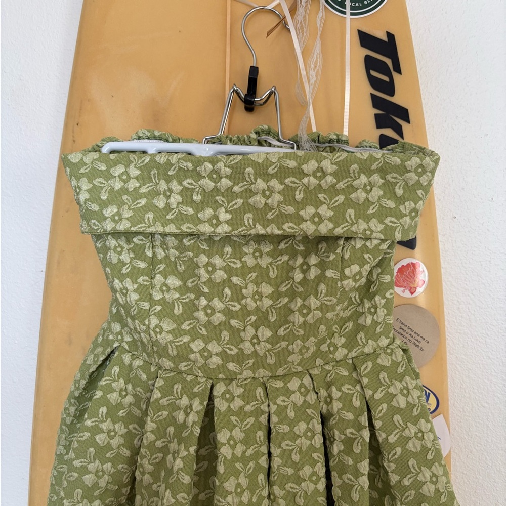 Green Floral Strapless Dress